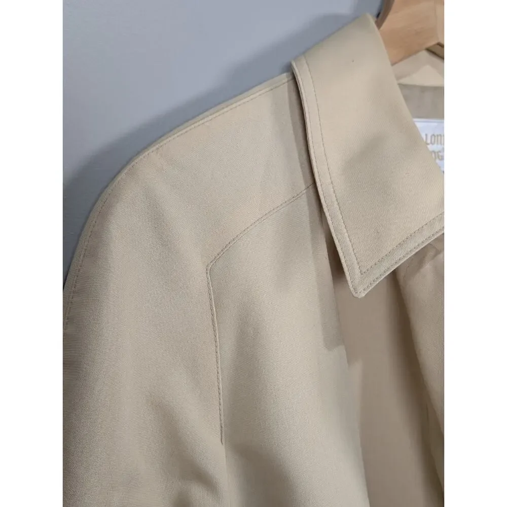 London Fog Trench Coat Womens 12 Petite Beige Tan Belted Long Rain Jacket...